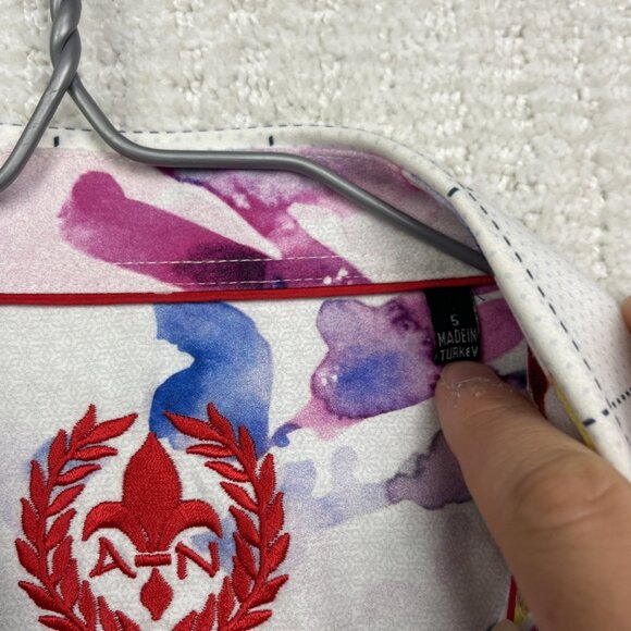 Au Noir White Button Down Shirt Geometric Grid Watercolor Design Men Sz 5 Read - Picture 3 of 14